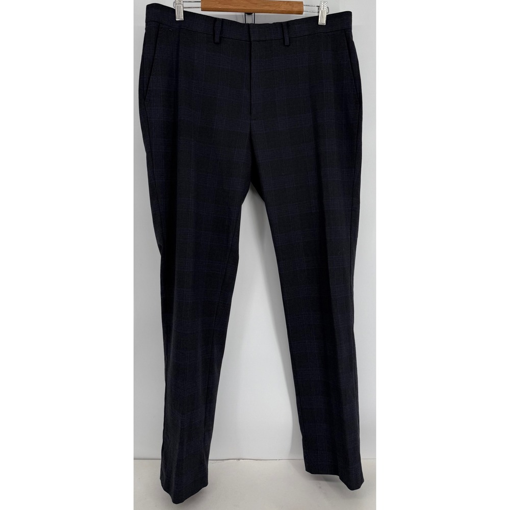 JM Haggar Signature Executive Suit Pants Mens Tailored Navy Blue Plaid Sz 36x32‎